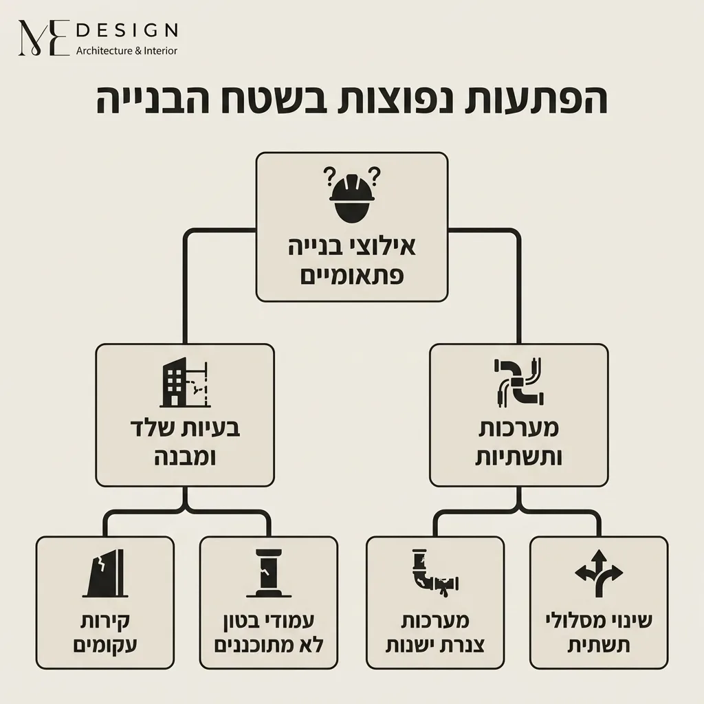 אינפוגרפיקה — הפתעות נפוצות בשטח הבנייה: אילוצי בנייה פתאומיים