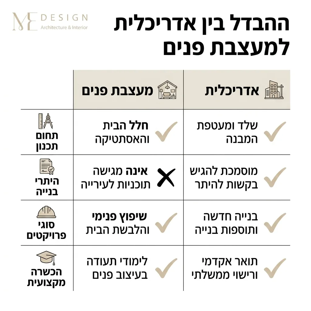 אינפוגרפיקה — ההבדל בין אדריכלית למעצבת פנים: השוואה בין אדריכלית, מעצבת פנים