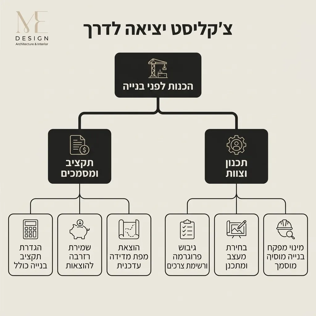 אינפוגרפיקה — צ'קליסט יציאה לדרך: הכנות לפני בנייה